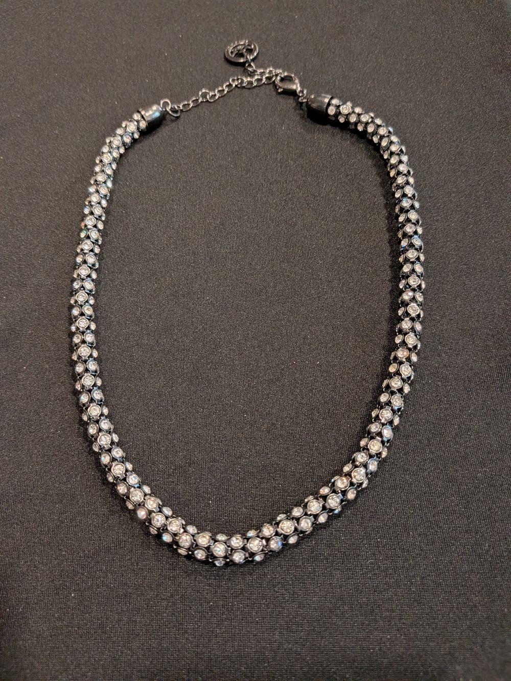 Vintage 1990s Signed Trifari Black Rhinestone Necklace - Women Jewelry